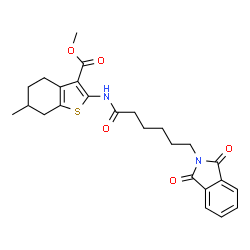 ChemSpider 2D Image | Methyl 2-{[6-(1,3-dioxo-1,3-dihydro-2H-isoindol-2-yl)hexanoyl]amino}-6-methyl-4,5,6,7-tetrahydro-1-benzothiophene-3-carboxylate | C25H28N2O5S