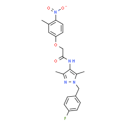 ChemSpider 2D Image | N-[1-(4-Fluorobenzyl)-3,5-dimethyl-1H-pyrazol-4-yl]-2-(3-methyl-4-nitrophenoxy)acetamide | C21H21FN4O4