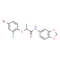 ChemSpider 2D Image | N-(1,3-Benzodioxol-5-yl)-2-(4-bromo-2-chlorophenoxy)propanamide | C16H13BrClNO4