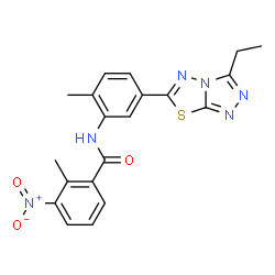 ChemSpider 2D Image | N-[5-(3-Ethyl[1,2,4]triazolo[3,4-b][1,3,4]thiadiazol-6-yl)-2-methylphenyl]-2-methyl-3-nitrobenzamide | C20H18N6O3S