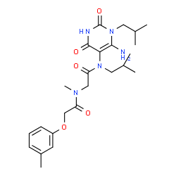 ChemSpider 2D Image | N-(6-Amino-1-isobutyl-2,4-dioxo-1,2,3,4-tetrahydro-5-pyrimidinyl)-N-isobutyl-N~2~-methyl-N~2~-[(3-methylphenoxy)acetyl]glycinamide | C24H35N5O5