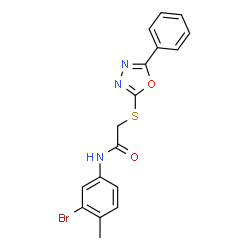 ChemSpider 2D Image | N-(3-Bromo-4-methylphenyl)-2-[(5-phenyl-1,3,4-oxadiazol-2-yl)sulfanyl]acetamide | C17H14BrN3O2S