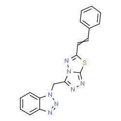 ChemSpider 2D Image | 1-{[6-(2-Phenylvinyl)[1,2,4]triazolo[3,4-b][1,3,4]thiadiazol-3-yl]methyl}-1H-benzotriazole | C18H13N7S