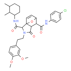 ChemSpider 2D Image | N~6~-(4-Chlorophenyl)-3-[2-(3,4-dimethoxyphenyl)ethyl]-N~2~-(2,3-dimethylcyclohexyl)-4-oxo-10-oxa-3-azatricyclo[5.2.1.0~1,5~]dec-8-ene-2,6-dicarboxamide | C34H40ClN3O6