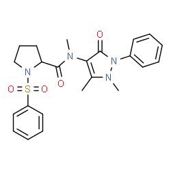 ChemSpider 2D Image | N-(1,5-Dimethyl-3-oxo-2-phenyl-2,3-dihydro-1H-pyrazol-4-yl)-N-methyl-1-(phenylsulfonyl)prolinamide | C23H26N4O4S