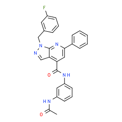ChemSpider 2D Image | N-(3-Acetamidophenyl)-1-(3-fluorobenzyl)-6-phenyl-1H-pyrazolo[3,4-b]pyridine-4-carboxamide | C28H22FN5O2