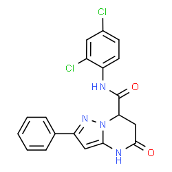 ChemSpider 2D Image | N-(2,4-Dichlorophenyl)-5-oxo-2-phenyl-4,5,6,7-tetrahydropyrazolo[1,5-a]pyrimidine-7-carboxamide | C19H14Cl2N4O2