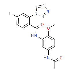ChemSpider 2D Image | N-(5-Acetamido-2-methoxyphenyl)-4-fluoro-2-(1H-tetrazol-1-yl)benzamide | C17H15FN6O3