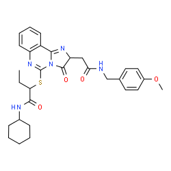 ChemSpider 2D Image | N-Cyclohexyl-2-[(2-{2-[(4-methoxybenzyl)amino]-2-oxoethyl}-3-oxo-2,3-dihydroimidazo[1,2-c]quinazolin-5-yl)sulfanyl]butanamide | C30H35N5O4S