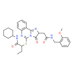 ChemSpider 2D Image | N-Cyclohexyl-2-[(2-{2-[(2-methoxybenzyl)amino]-2-oxoethyl}-3-oxo-2,3-dihydroimidazo[1,2-c]quinazolin-5-yl)sulfanyl]butanamide | C30H35N5O4S