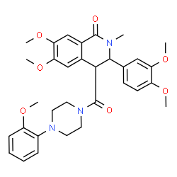 ChemSpider 2D Image | 3-(3,4-Dimethoxyphenyl)-6,7-dimethoxy-4-{[4-(2-methoxyphenyl)-1-piperazinyl]carbonyl}-2-methyl-3,4-dihydro-1(2H)-isoquinolinone | C32H37N3O7