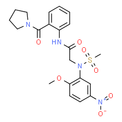 ChemSpider 2D Image | N~2~-(2-Methoxy-5-nitrophenyl)-N~2~-(methylsulfonyl)-N-[2-(1-pyrrolidinylcarbonyl)phenyl]glycinamide | C21H24N4O7S
