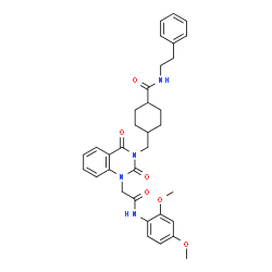 ChemSpider 2D Image | 4-{[1-{2-[(2,4-Dimethoxyphenyl)amino]-2-oxoethyl}-2,4-dioxo-1,4-dihydro-3(2H)-quinazolinyl]methyl}-N-(2-phenylethyl)cyclohexanecarboxamide | C34H38N4O6