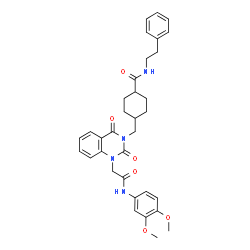 ChemSpider 2D Image | 4-{[1-{2-[(3,4-Dimethoxyphenyl)amino]-2-oxoethyl}-2,4-dioxo-1,4-dihydro-3(2H)-quinazolinyl]methyl}-N-(2-phenylethyl)cyclohexanecarboxamide | C34H38N4O6