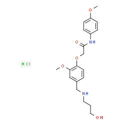 ChemSpider 2D Image | 2-(4-{[(3-Hydroxypropyl)amino]methyl}-2-methoxyphenoxy)-N-(4-methoxyphenyl)acetamide hydrochloride (1:1) | C20H27ClN2O5