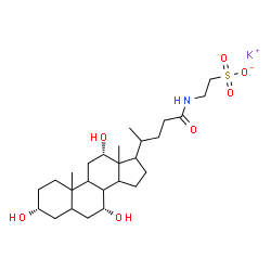 ChemSpider 2D Image | Potassium 2-{[(3alpha,7alpha,12alpha)-3,7,12-trihydroxy-24-oxocholan-24-yl]amino}ethanesulfonate | C26H44KNO7S