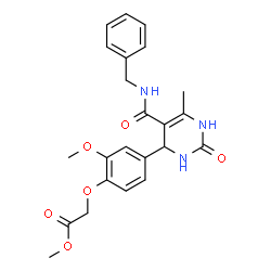 ChemSpider 2D Image | Methyl {4-[5-(benzylcarbamoyl)-6-methyl-2-oxo-1,2,3,4-tetrahydro-4-pyrimidinyl]-2-methoxyphenoxy}acetate | C23H25N3O6