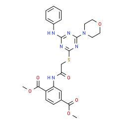 ChemSpider 2D Image | Dimethyl 2-[({[4-anilino-6-(4-morpholinyl)-1,3,5-triazin-2-yl]sulfanyl}acetyl)amino]terephthalate | C25H26N6O6S