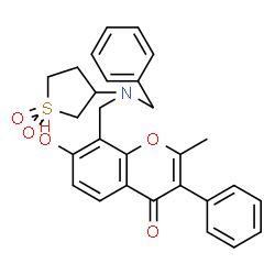 ChemSpider 2D Image | 8-{[Benzyl(1,1-dioxidotetrahydro-3-thiophenyl)amino]methyl}-7-hydroxy-2-methyl-3-phenyl-4H-chromen-4-one | C28H27NO5S