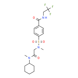 ChemSpider 2D Image | 4-[{2-[Cyclohexyl(methyl)amino]-2-oxoethyl}(methyl)sulfamoyl]-N-(2,2,2-trifluoroethyl)benzamide | C19H26F3N3O4S