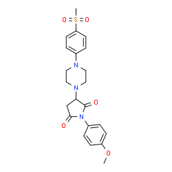 ChemSpider 2D Image | 1-(4-Methoxyphenyl)-3-{4-[4-(methylsulfonyl)phenyl]-1-piperazinyl}-2,5-pyrrolidinedione | C22H25N3O5S