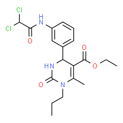 ChemSpider 2D Image | Ethyl 4-{3-[(dichloroacetyl)amino]phenyl}-6-methyl-2-oxo-1-propyl-1,2,3,4-tetrahydro-5-pyrimidinecarboxylate | C19H23Cl2N3O4