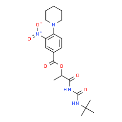 ChemSpider 2D Image | 1-{[(2-Methyl-2-propanyl)carbamoyl]amino}-1-oxo-2-propanyl 3-nitro-4-(1-piperidinyl)benzoate | C20H28N4O6
