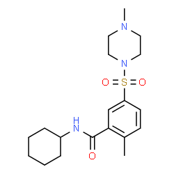 ChemSpider 2D Image | N-Cyclohexyl-2-methyl-5-[(4-methyl-1-piperazinyl)sulfonyl]benzamide | C19H29N3O3S