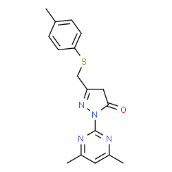 ChemSpider 2D Image | 2-(4,6-Dimethyl-2-pyrimidinyl)-5-{[(4-methylphenyl)sulfanyl]methyl}-2,4-dihydro-3H-pyrazol-3-one | C17H18N4OS