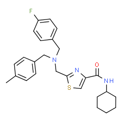 ChemSpider 2D Image | N-Cyclohexyl-2-{[(4-fluorobenzyl)(4-methylbenzyl)amino]methyl}-1,3-thiazole-4-carboxamide | C26H30FN3OS