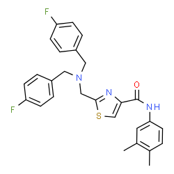 ChemSpider 2D Image | 2-{[Bis(4-fluorobenzyl)amino]methyl}-N-(3,4-dimethylphenyl)-1,3-thiazole-4-carboxamide | C27H25F2N3OS