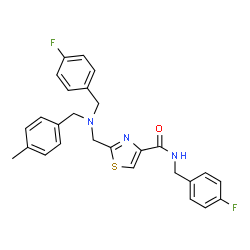 ChemSpider 2D Image | N-(4-Fluorobenzyl)-2-{[(4-fluorobenzyl)(4-methylbenzyl)amino]methyl}-1,3-thiazole-4-carboxamide | C27H25F2N3OS