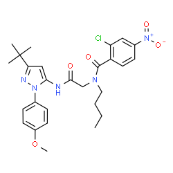 ChemSpider 2D Image | N-Butyl-2-chloro-N-(2-{[1-(4-methoxyphenyl)-3-(2-methyl-2-propanyl)-1H-pyrazol-5-yl]amino}-2-oxoethyl)-4-nitrobenzamide | C27H32ClN5O5