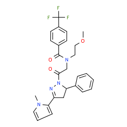 ChemSpider 2D Image | N-(2-Methoxyethyl)-N-{2-[3-(1-methyl-1H-pyrrol-2-yl)-5-phenyl-4,5-dihydro-1H-pyrazol-1-yl]-2-oxoethyl}-4-(trifluoromethyl)benzamide | C27H27F3N4O3