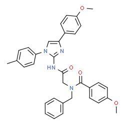 ChemSpider 2D Image | N-Benzyl-4-methoxy-N-(2-{[4-(4-methoxyphenyl)-1-(4-methylphenyl)-1H-imidazol-2-yl]amino}-2-oxoethyl)benzamide | C34H32N4O4