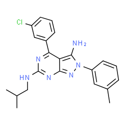 ChemSpider 2D Image | 4-(3-Chlorophenyl)-N~6~-isobutyl-2-(3-methylphenyl)-2H-pyrazolo[3,4-d]pyrimidine-3,6-diamine | C22H23ClN6