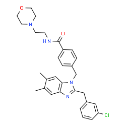 ChemSpider 2D Image | 4-{[2-(3-Chlorobenzyl)-5,6-dimethyl-1H-benzimidazol-1-yl]methyl}-N-[2-(4-morpholinyl)ethyl]benzamide | C30H33ClN4O2