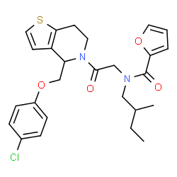 ChemSpider 2D Image | N-(2-{4-[(4-Chlorophenoxy)methyl]-6,7-dihydrothieno[3,2-c]pyridin-5(4H)-yl}-2-oxoethyl)-N-(2-methylbutyl)-2-furamide | C26H29ClN2O4S
