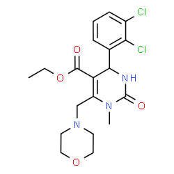 ChemSpider 2D Image | Ethyl 4-(2,3-dichlorophenyl)-1-methyl-6-(4-morpholinylmethyl)-2-oxo-1,2,3,4-tetrahydro-5-pyrimidinecarboxylate | C19H23Cl2N3O4