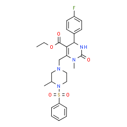 ChemSpider 2D Image | Ethyl 4-(4-fluorophenyl)-1-methyl-6-{[3-methyl-4-(phenylsulfonyl)-1-piperazinyl]methyl}-2-oxo-1,2,3,4-tetrahydro-5-pyrimidinecarboxylate | C26H31FN4O5S