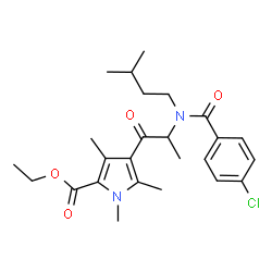 ChemSpider 2D Image | Ethyl 4-[N-(4-chlorobenzoyl)-N-(3-methylbutyl)alanyl]-1,3,5-trimethyl-1H-pyrrole-2-carboxylate | C25H33ClN2O4