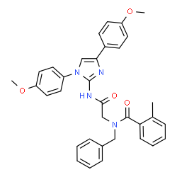 ChemSpider 2D Image | N-Benzyl-N-(2-{[1,4-bis(4-methoxyphenyl)-1H-imidazol-2-yl]amino}-2-oxoethyl)-2-methylbenzamide | C34H32N4O4