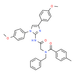 ChemSpider 2D Image | N-Benzyl-N-(2-{[1,4-bis(4-methoxyphenyl)-1H-imidazol-2-yl]amino}-2-oxoethyl)-4-methylbenzamide | C34H32N4O4