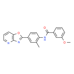 ChemSpider 2D Image | 3-Methoxy-N-[2-methyl-4-([1,3]oxazolo[4,5-b]pyridin-2-yl)phenyl]benzamide | C21H17N3O3