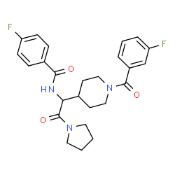 ChemSpider 2D Image | 4-Fluoro-N-{1-[1-(3-fluorobenzoyl)-4-piperidinyl]-2-oxo-2-(1-pyrrolidinyl)ethyl}benzamide | C25H27F2N3O3