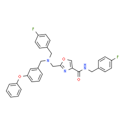 ChemSpider 2D Image | N-(4-Fluorobenzyl)-2-{[(4-fluorobenzyl)(3-phenoxybenzyl)amino]methyl}-1,3-oxazole-4-carboxamide | C32H27F2N3O3