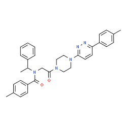 ChemSpider 2D Image | 4-Methyl-N-(2-{4-[6-(4-methylphenyl)-3-pyridazinyl]-1-piperazinyl}-2-oxoethyl)-N-(1-phenylethyl)benzamide | C33H35N5O2