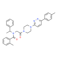 ChemSpider 2D Image | 2-Methyl-N-(2-{4-[6-(4-methylphenyl)-3-pyridazinyl]-1-piperazinyl}-2-oxoethyl)-N-(1-phenylethyl)benzamide | C33H35N5O2