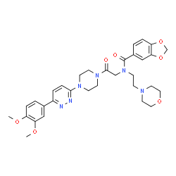 ChemSpider 2D Image | N-(2-{4-[6-(3,4-Dimethoxyphenyl)-3-pyridazinyl]-1-piperazinyl}-2-oxoethyl)-N-[2-(4-morpholinyl)ethyl]-1,3-benzodioxole-5-carboxamide | C32H38N6O7