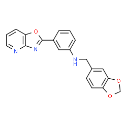ChemSpider 2D Image | N-(1,3-Benzodioxol-5-ylmethyl)-3-([1,3]oxazolo[4,5-b]pyridin-2-yl)aniline | C20H15N3O3